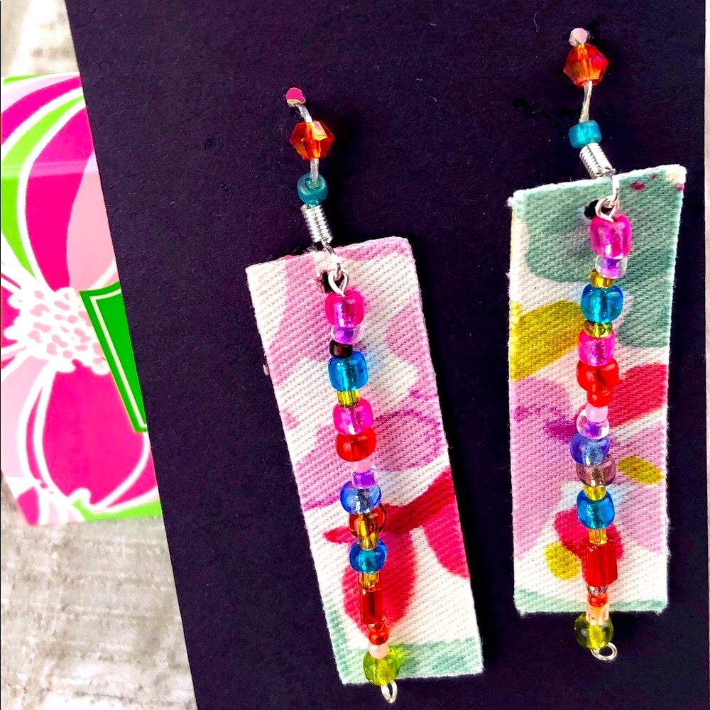 NWT Earrings Glass Beaded, Fabric, Dangle Earrings